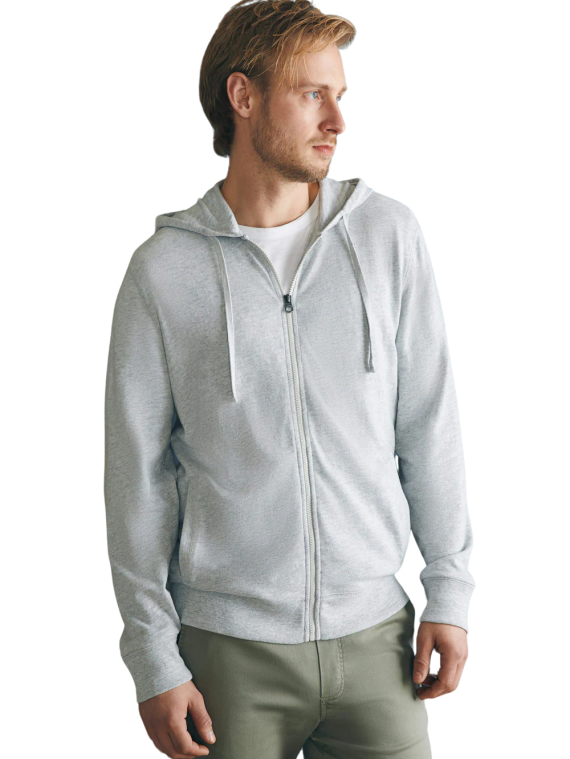 Faherty Sunwashed Slub Zip Hoodie Light Grey Heather (SKYTRAK Logo)