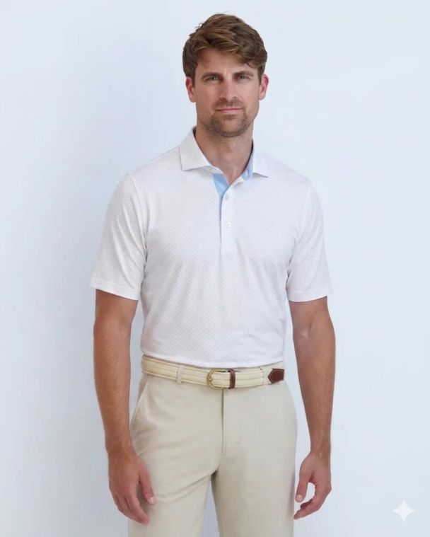 Fairway & Greene Palmetto Print Polo White (GOLFTEC/SKYTRAK LOGO)