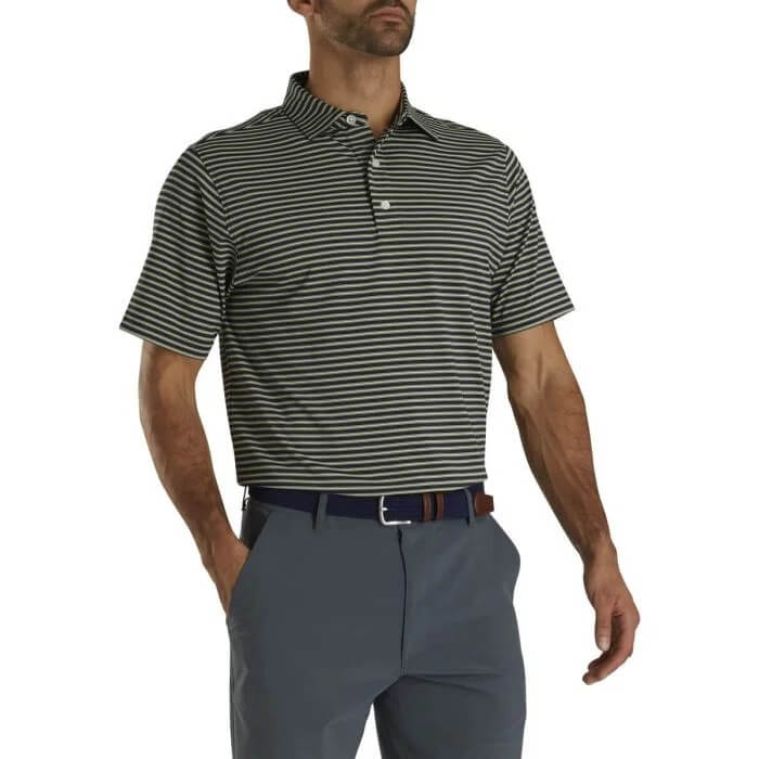 FootJoy Stretch Lisle Pinstripe Polo Navy/Lime/White